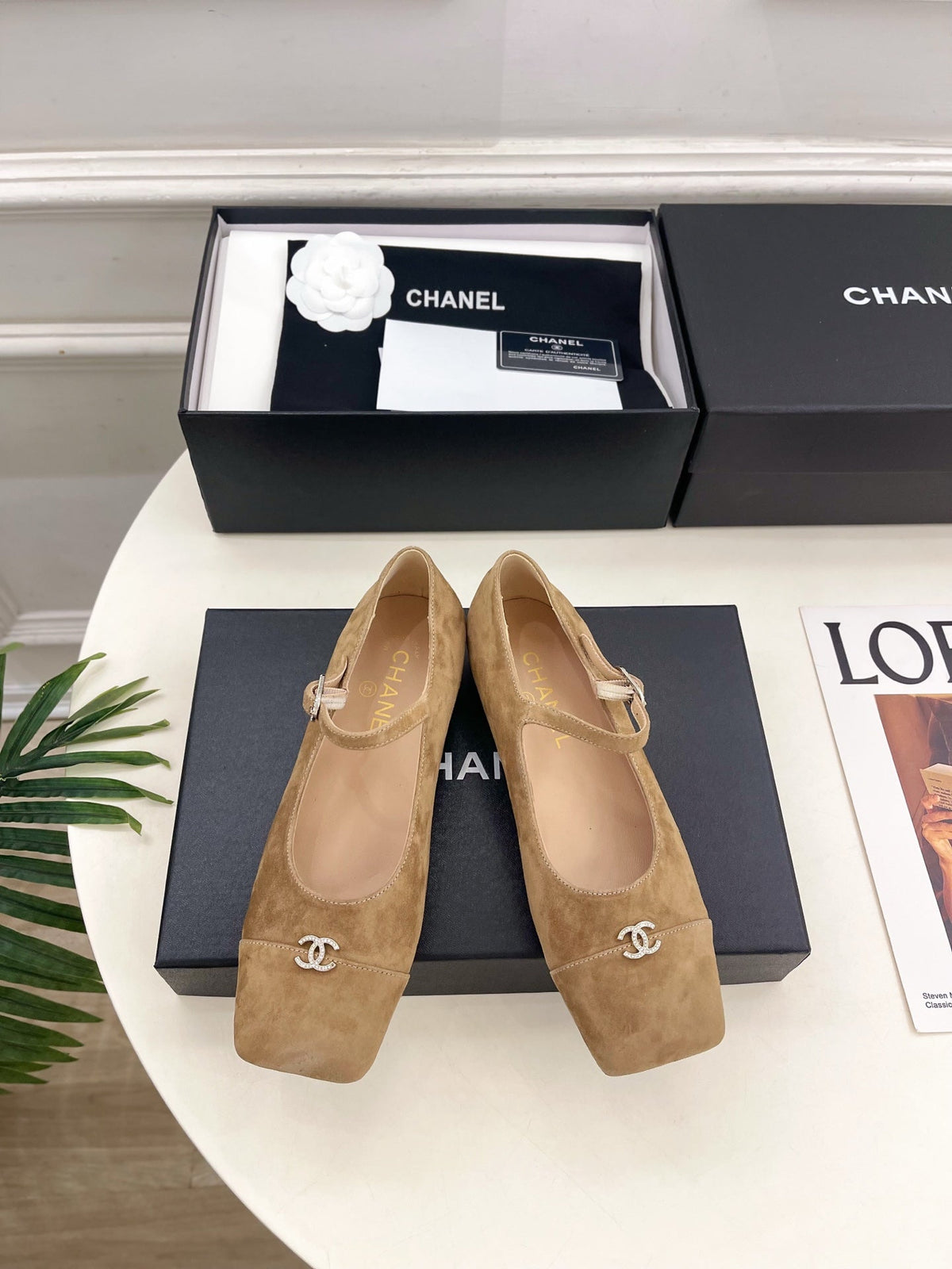 CC Square Toe Mary Jane Flats 2.5cm Brown Suede 891751