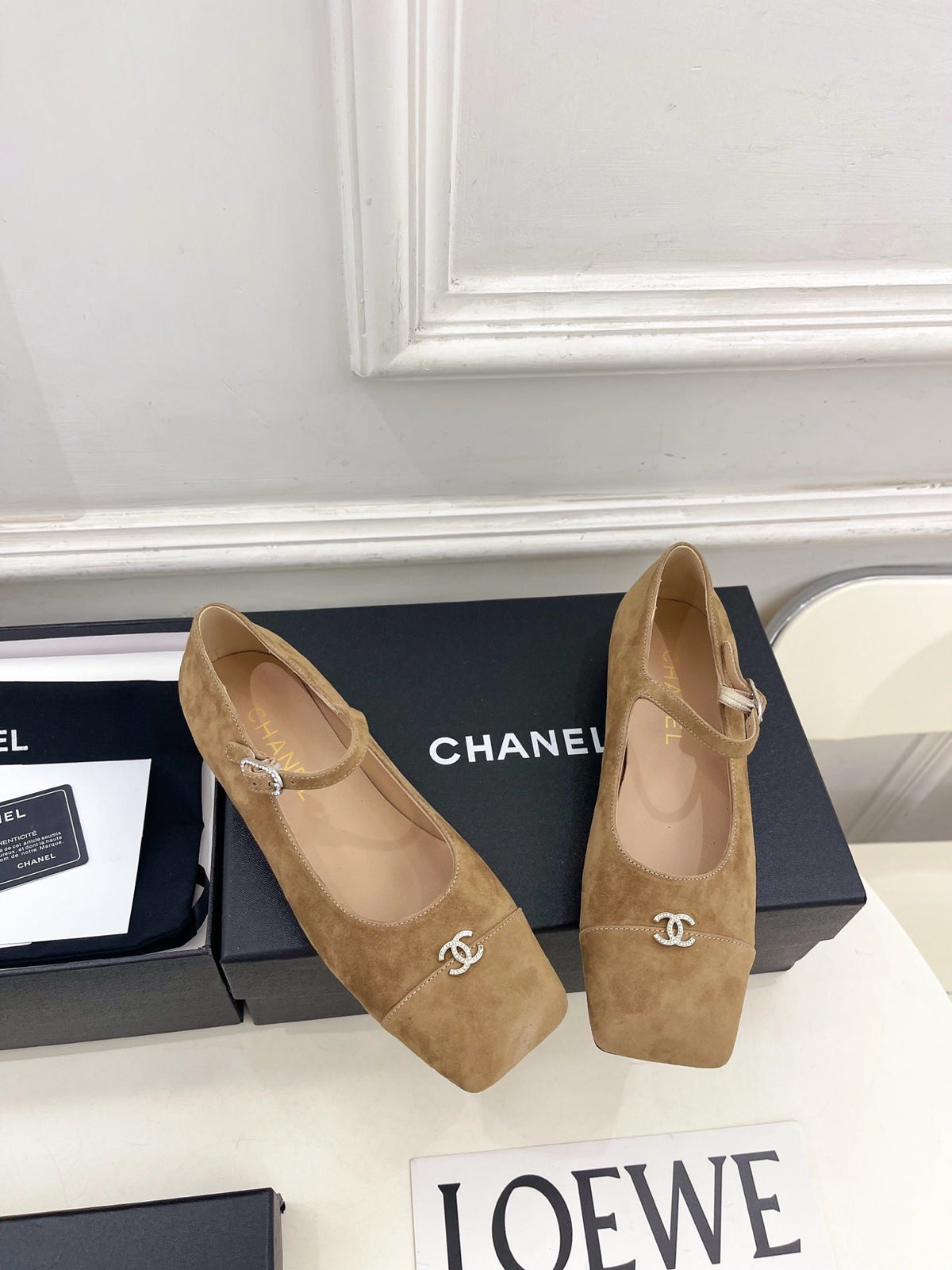 CC Square Toe Mary Jane Flats 2.5cm Brown Suede 891751