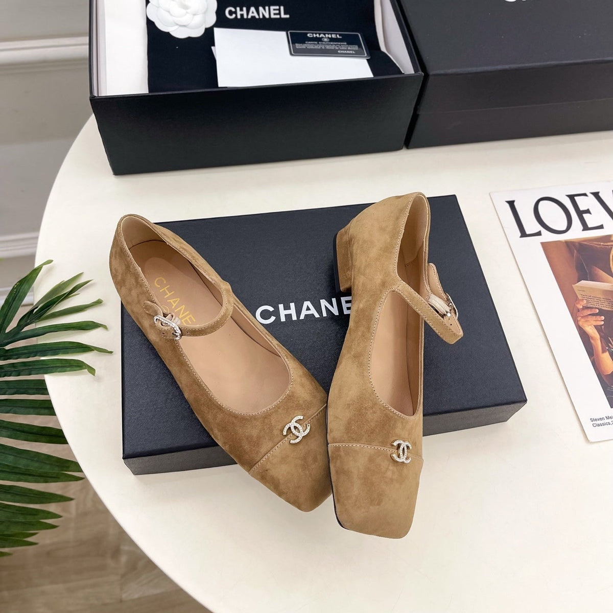 CC Square Toe Mary Jane Flats 2.5cm Brown Suede 891751
