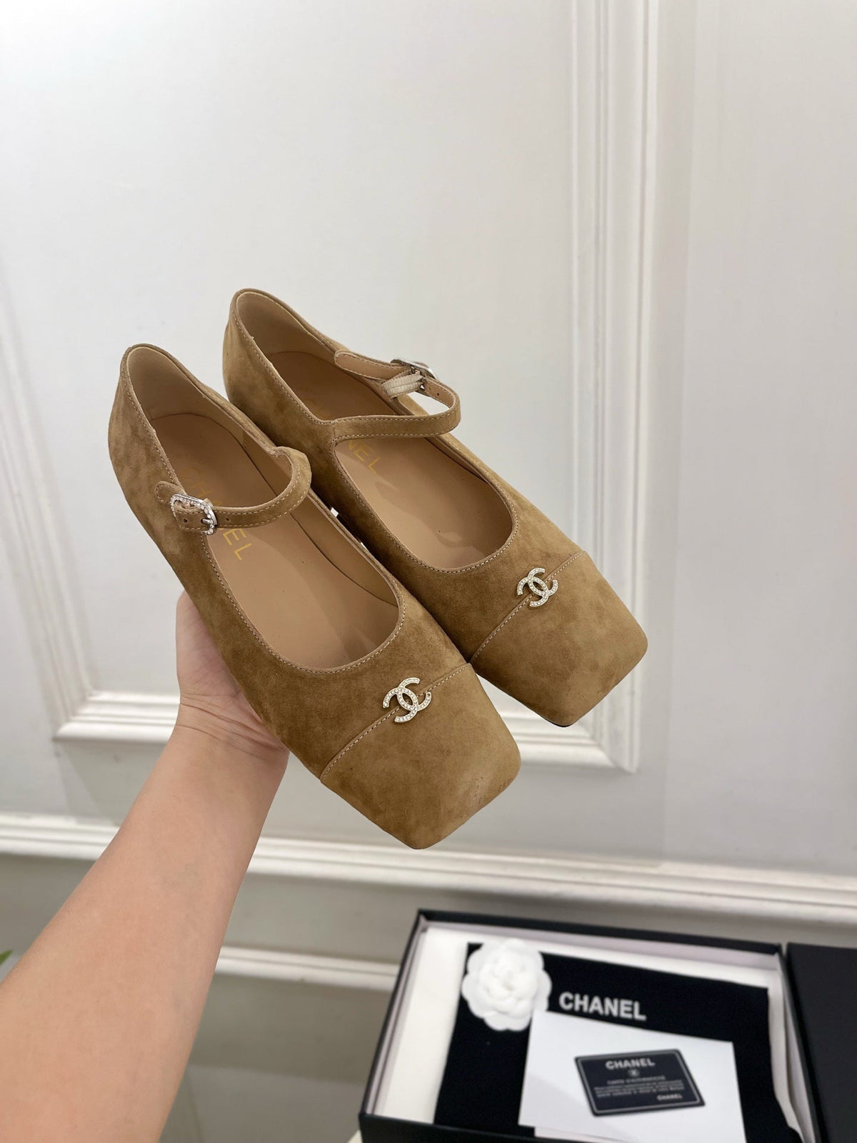 CC Square Toe Mary Jane Flats 2.5cm Brown Suede 891751