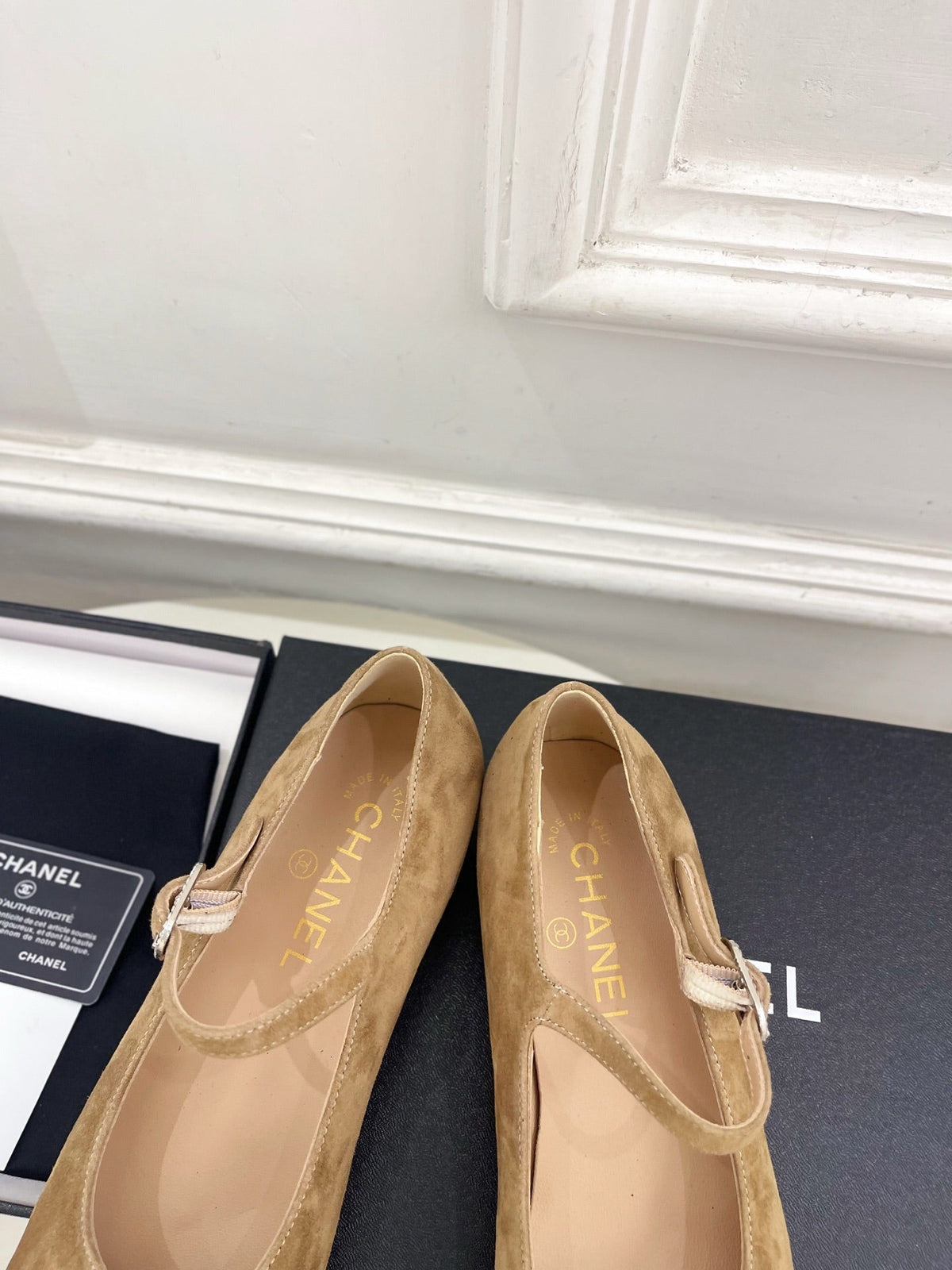 CC Square Toe Mary Jane Flats 2.5cm Beige Suede 891752