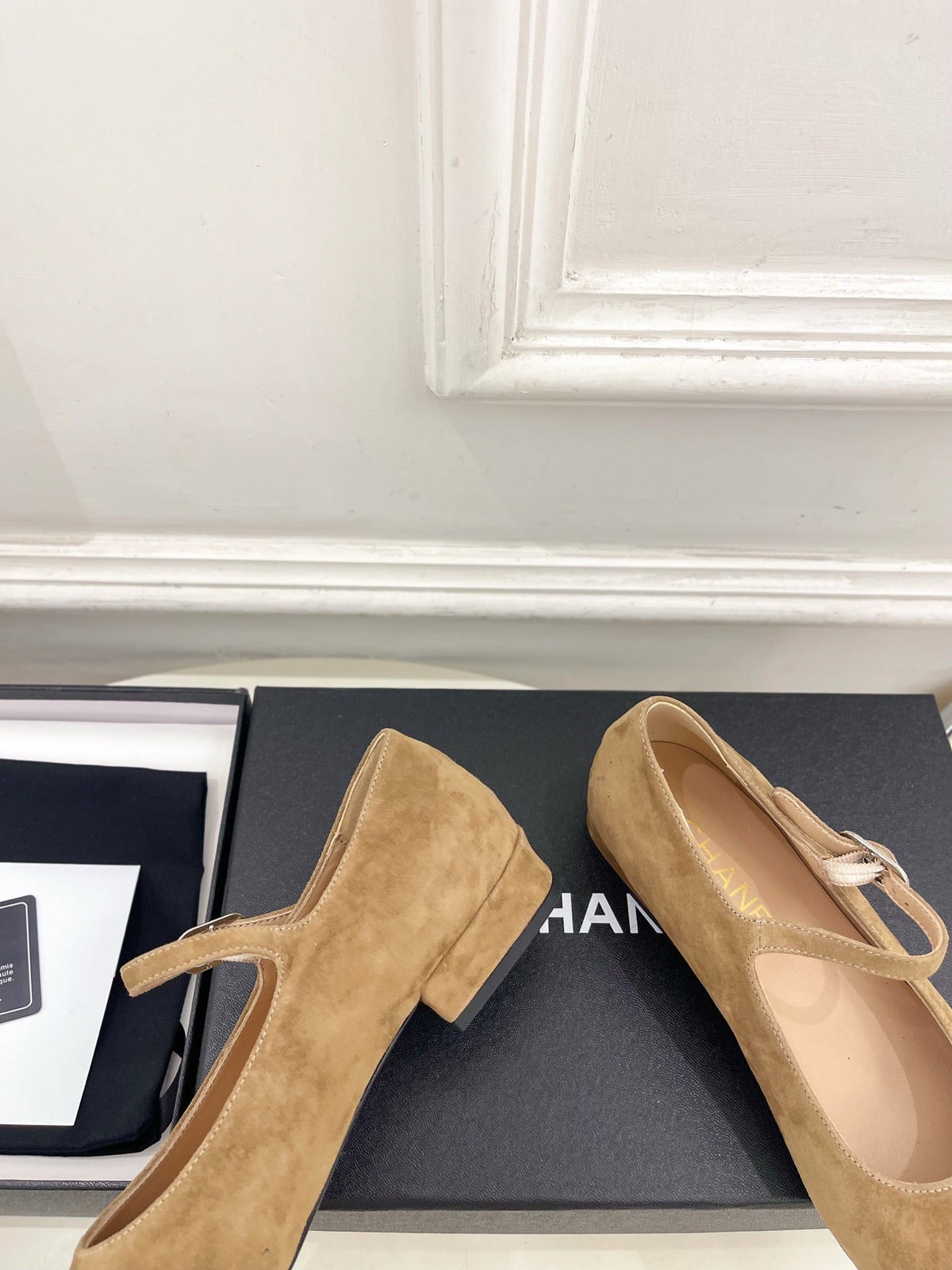 CC Square Toe Mary Jane Flats 2.5cm Beige Suede 891752