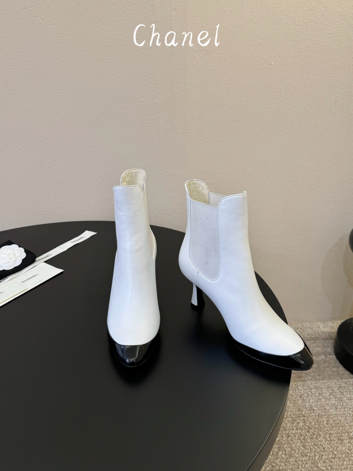 CC Stiletto Ankle Boots White Lambskin Leather 890936