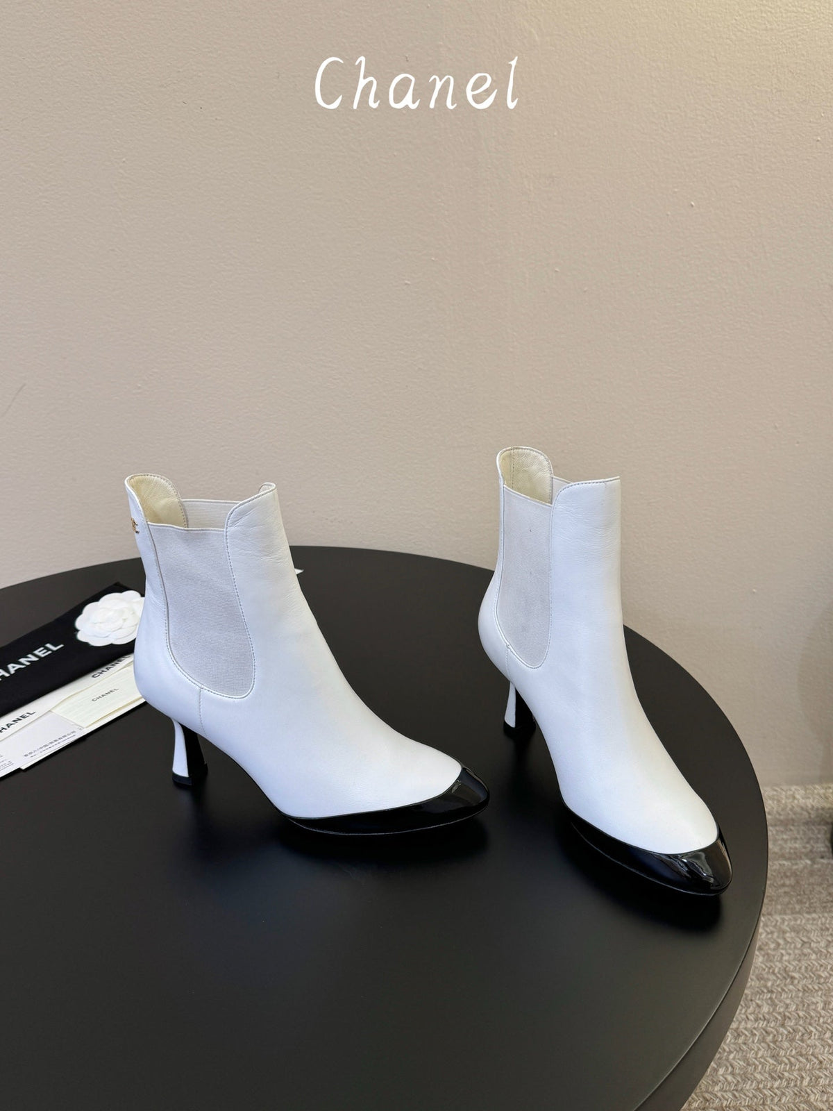 CC Stiletto Ankle Boots White Lambskin Leather 890936