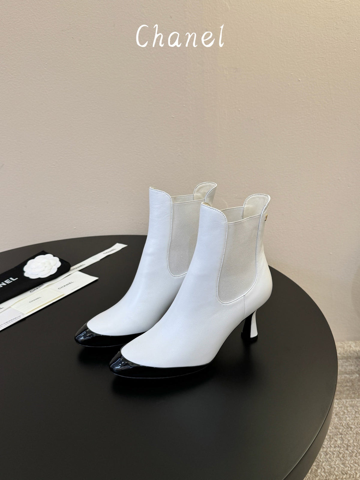CC Stiletto Ankle Boots White Lambskin Leather 890936