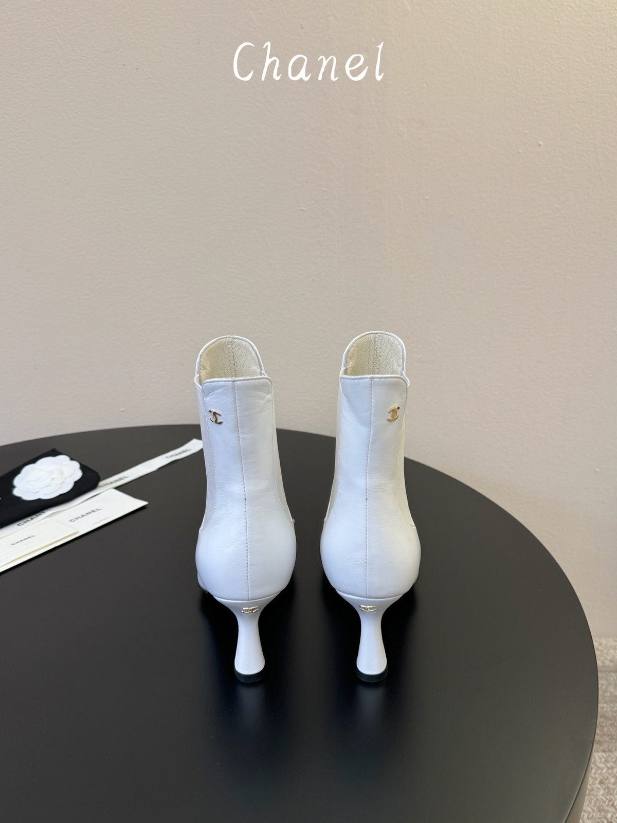 CC Stiletto Ankle Boots White Lambskin Leather 890936