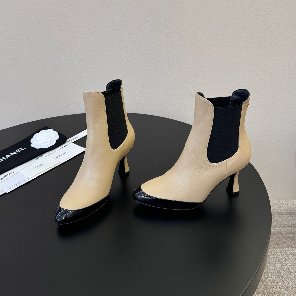 CC Stiletto Ankle Boots Beige Lambskin Leather 890933