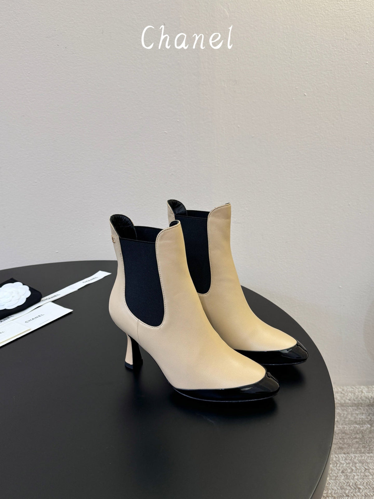 CC Stiletto Ankle Boots Beige Lambskin Leather 890933