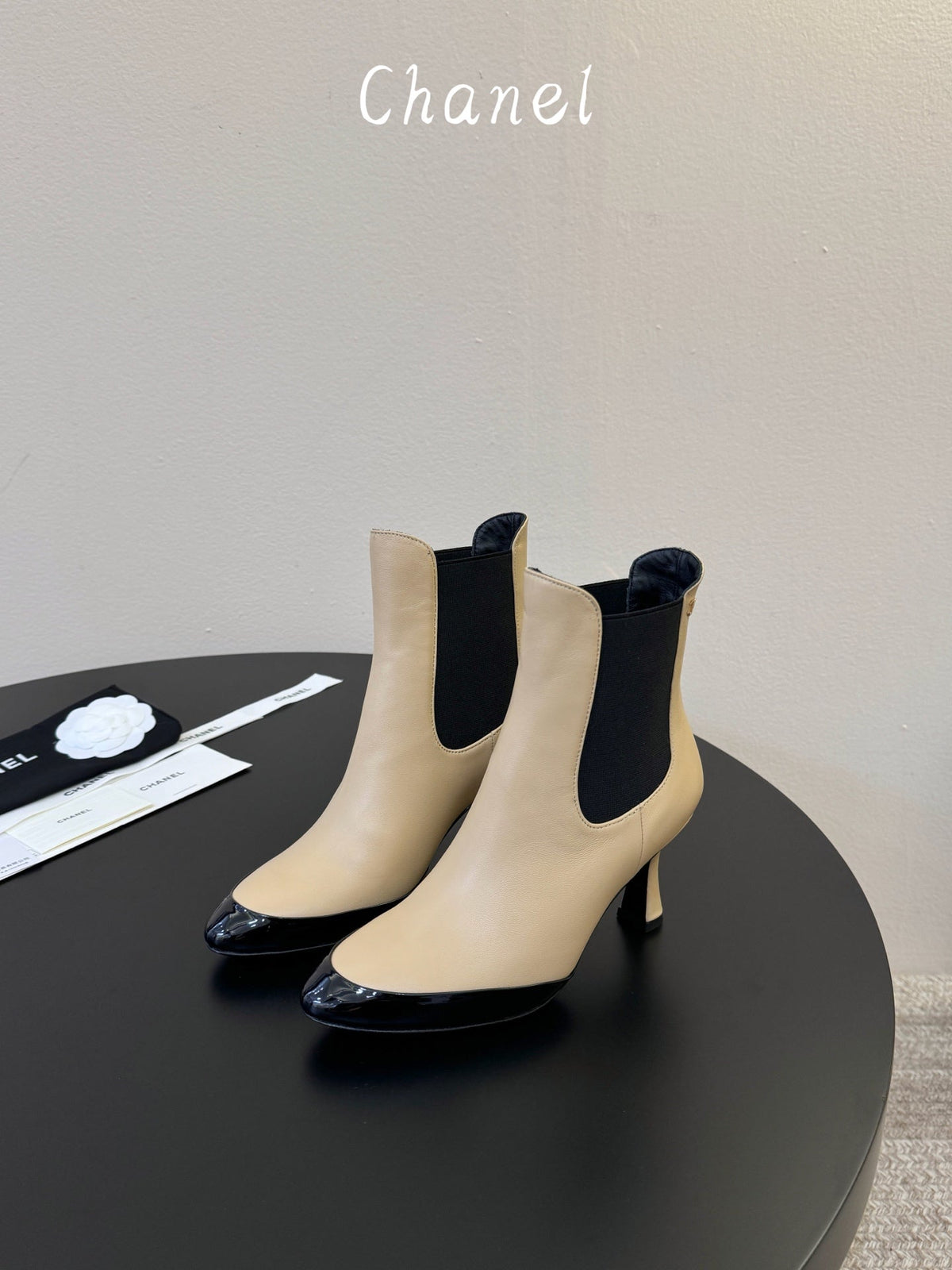 CC Stiletto Ankle Boots Beige Lambskin Leather 890933