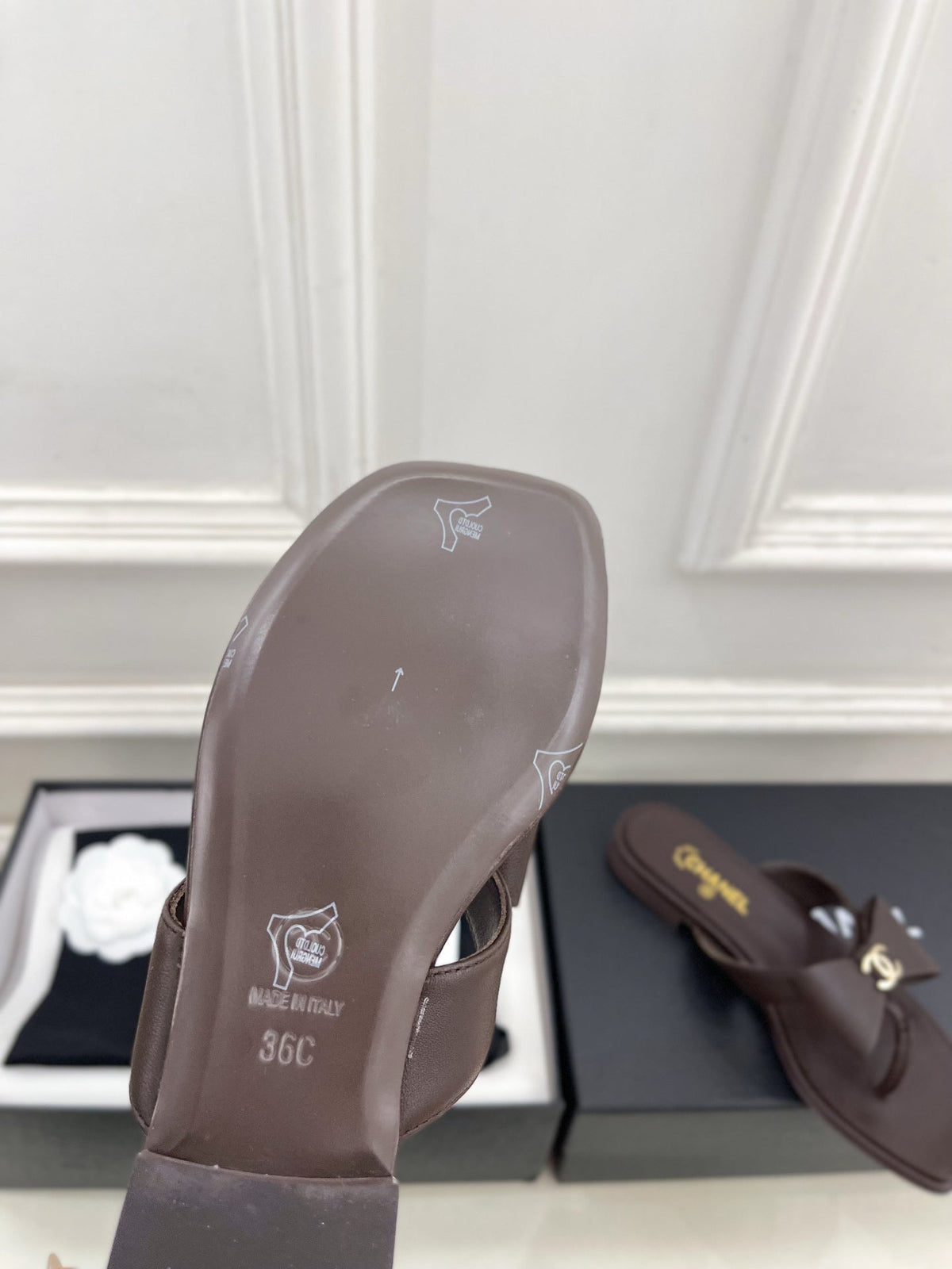 CC Bow Thong Flat Sandals Brown Leather 891772