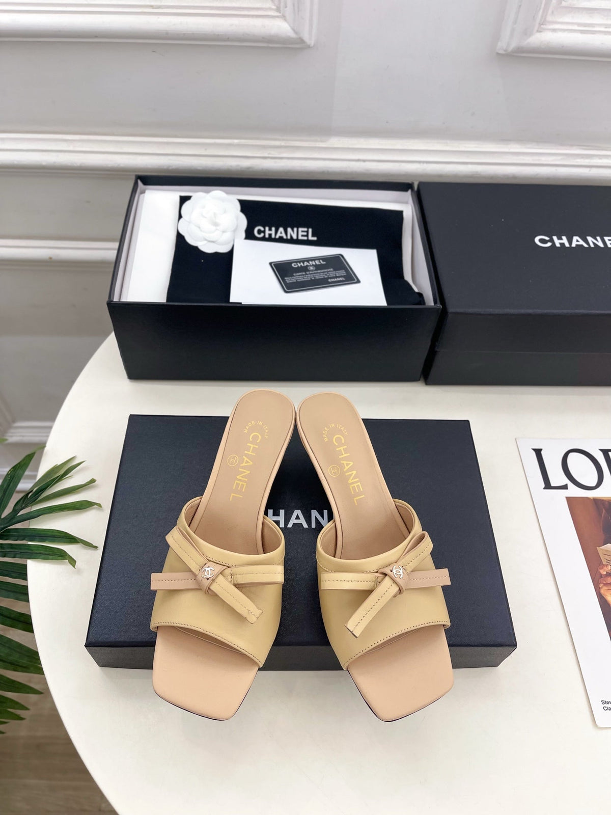 CC Bow Mules 5cm Beige Lambskin Leather 891757