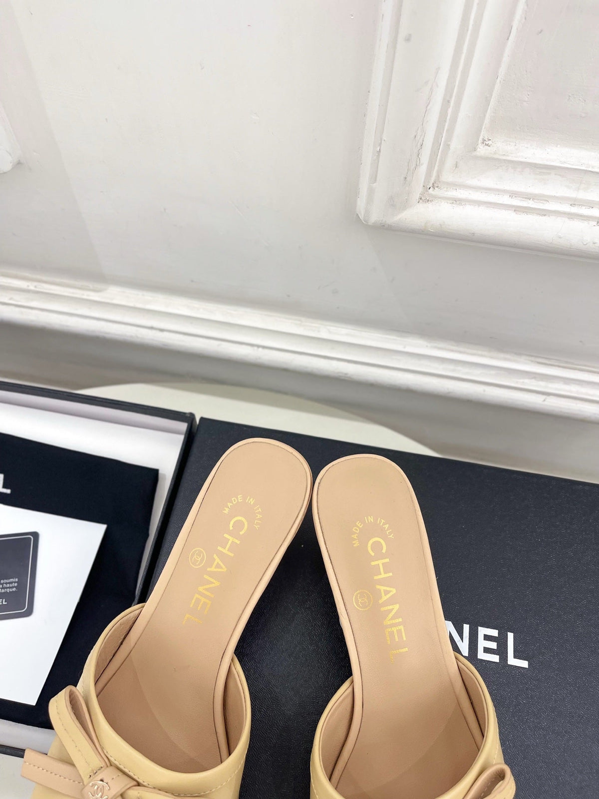CC Bow Mules 5cm Beige Lambskin Leather 891757