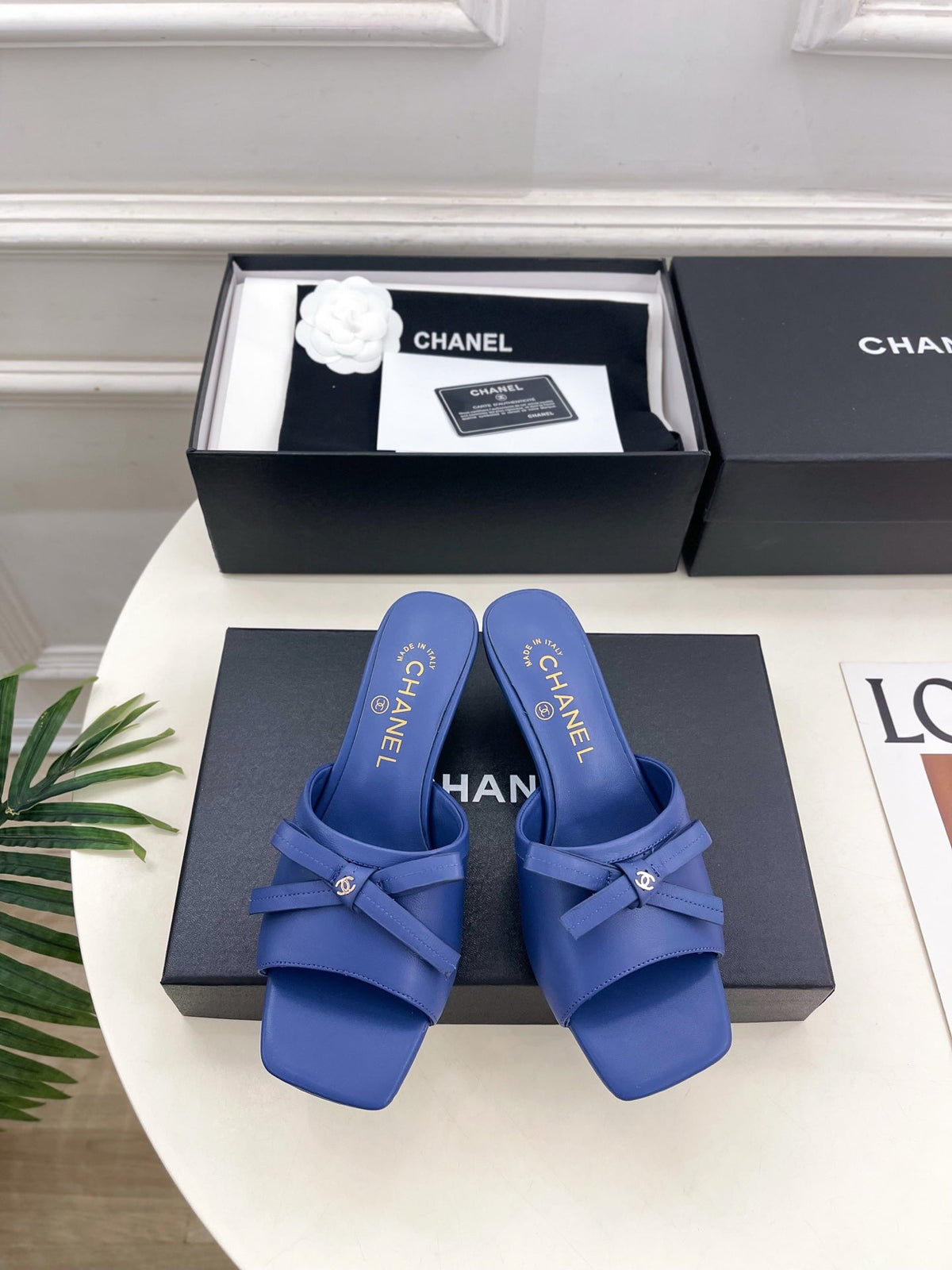 CC Bow Mules 5cm Blue Lambskin Leather 891756