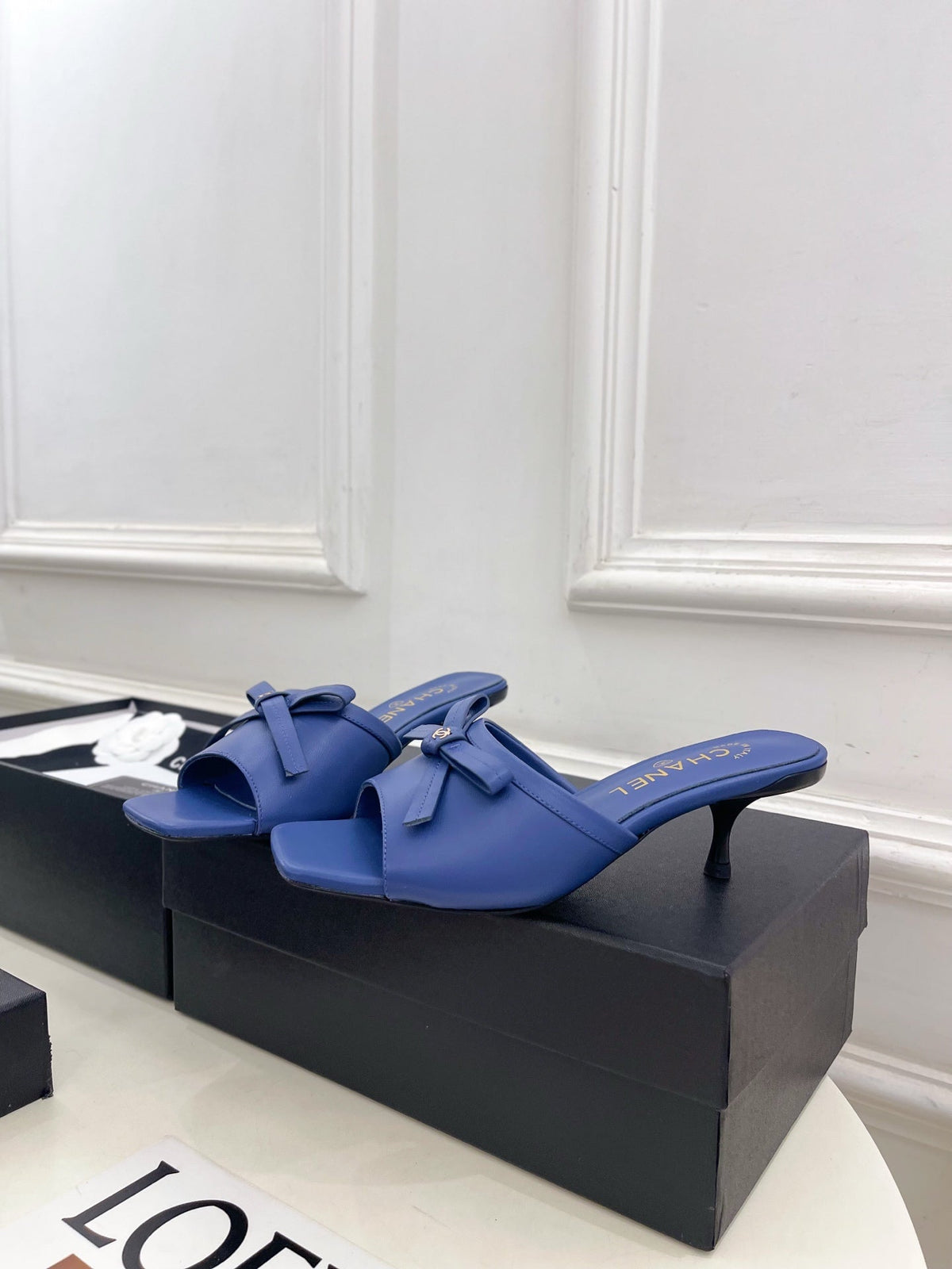 CC Bow Mules 5cm Blue Lambskin Leather 891756