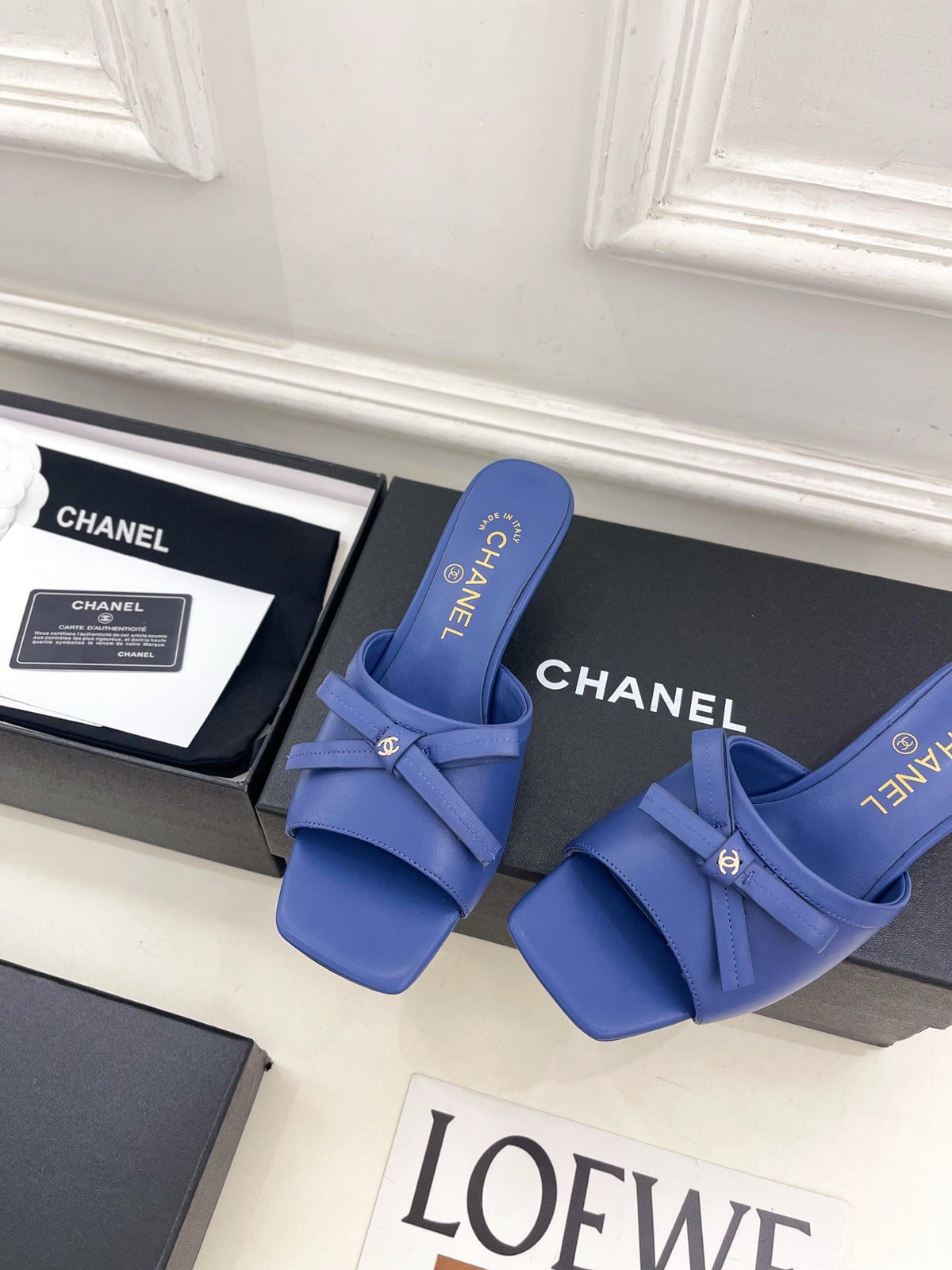 CC Bow Mules 5cm Blue Lambskin Leather 891756