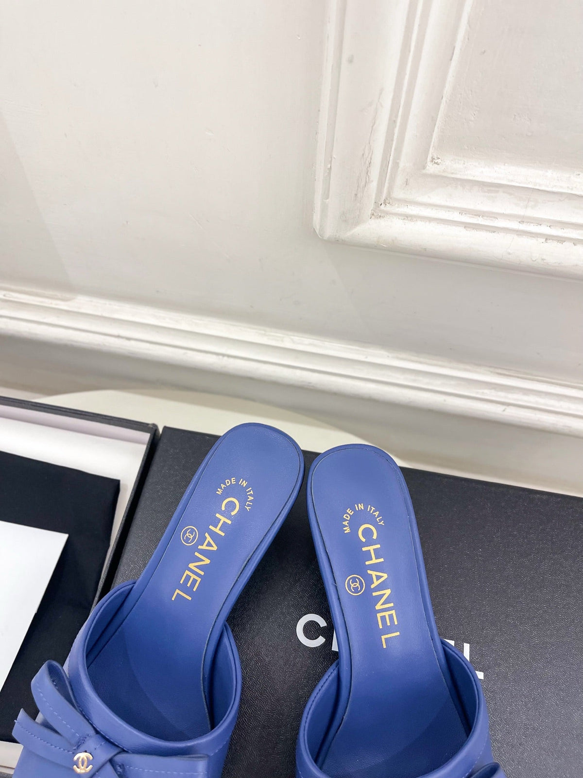 CC Bow Mules 5cm Blue Lambskin Leather 891756