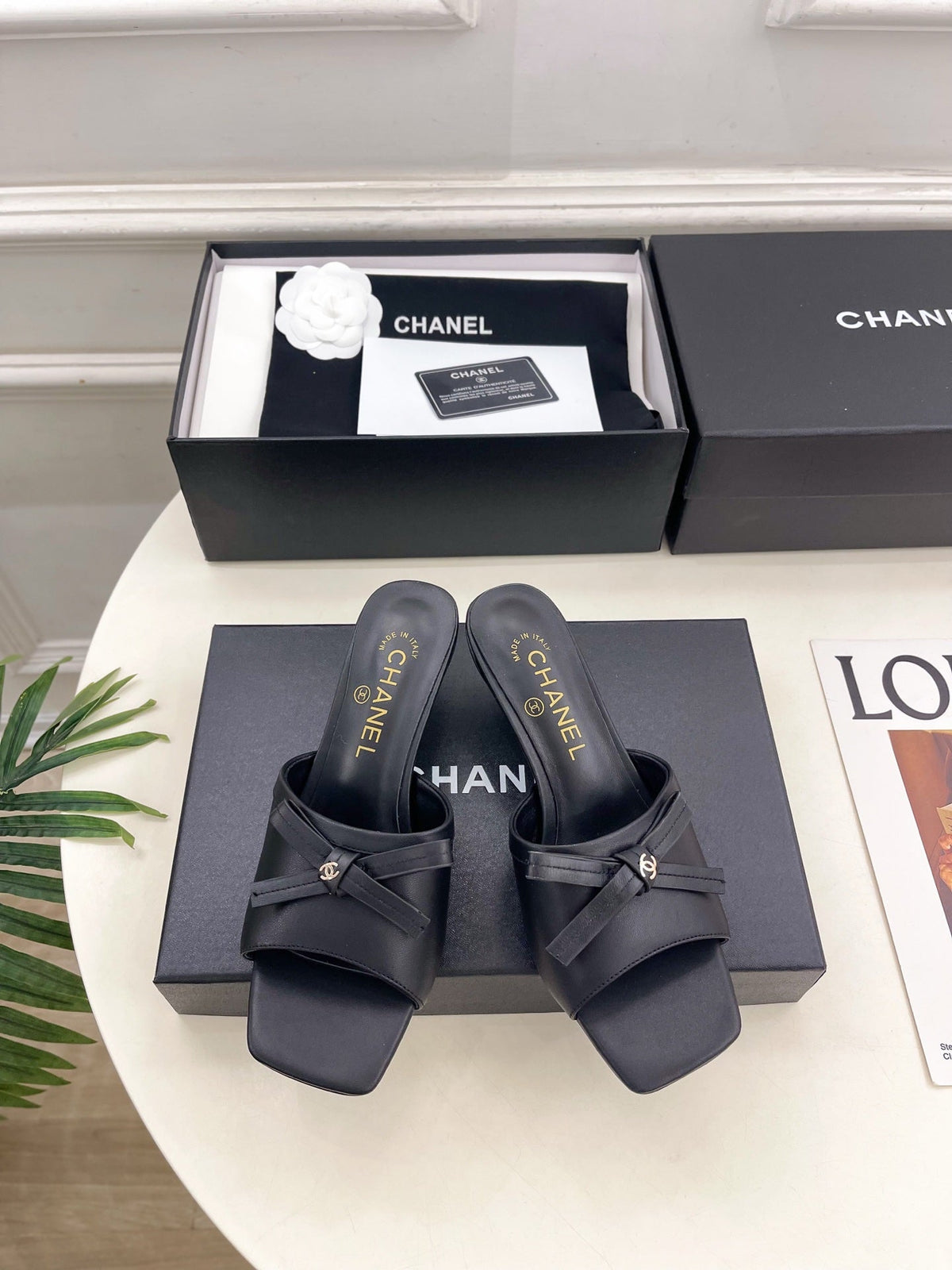 CC Bow Mules 5cm Black Lambskin Leather 891754