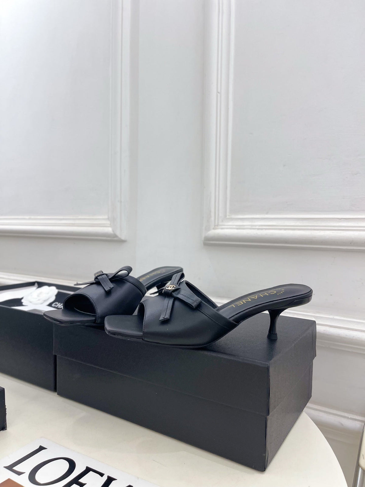 CC Bow Mules 5cm Black Lambskin Leather 891754