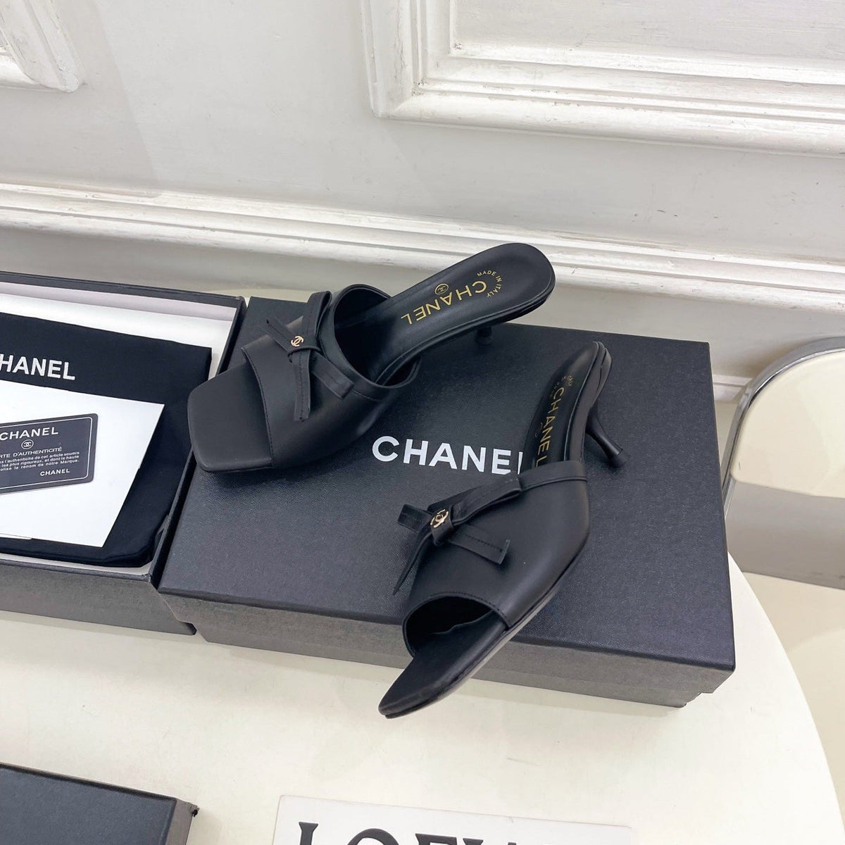 CC Bow Mules 5cm Black Lambskin Leather 891754