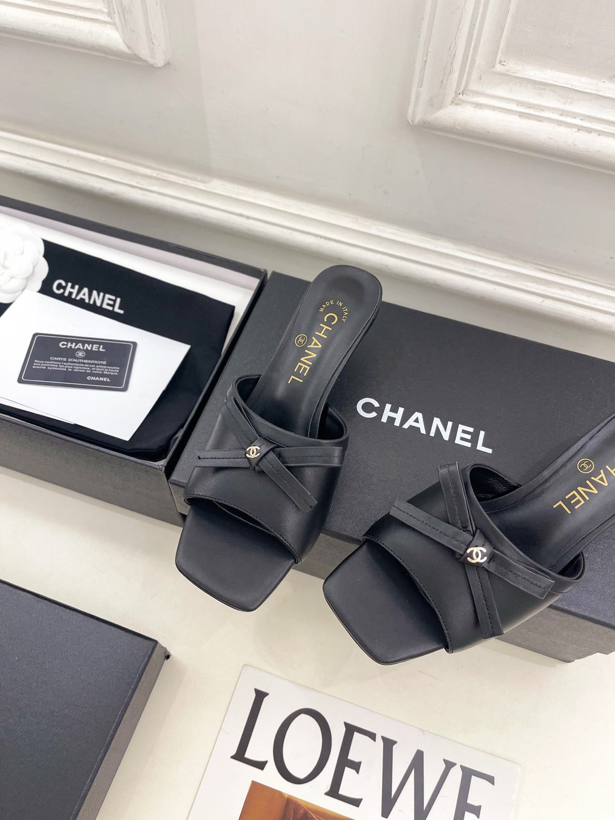 CC Bow Mules 5cm Black Lambskin Leather 891754