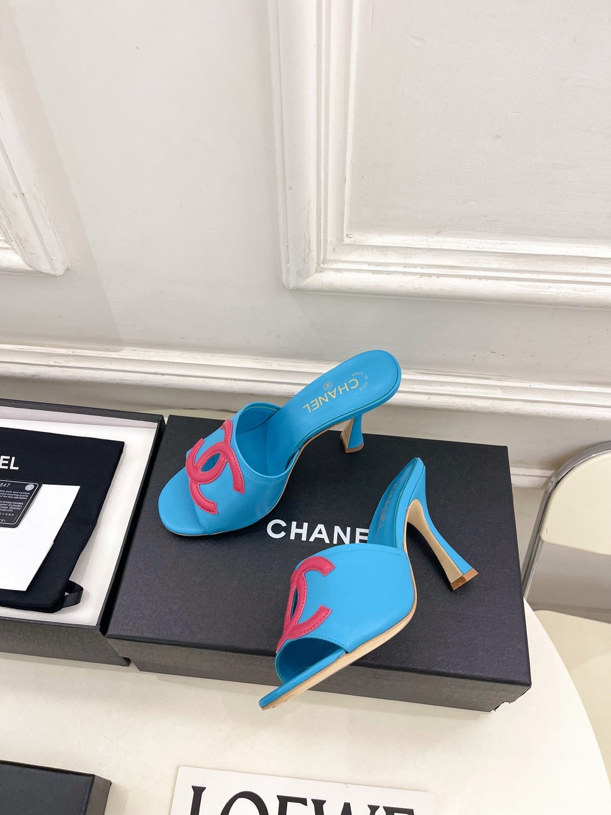 CC Double C Mules 9.5cm Blue Pink Leather 891680
