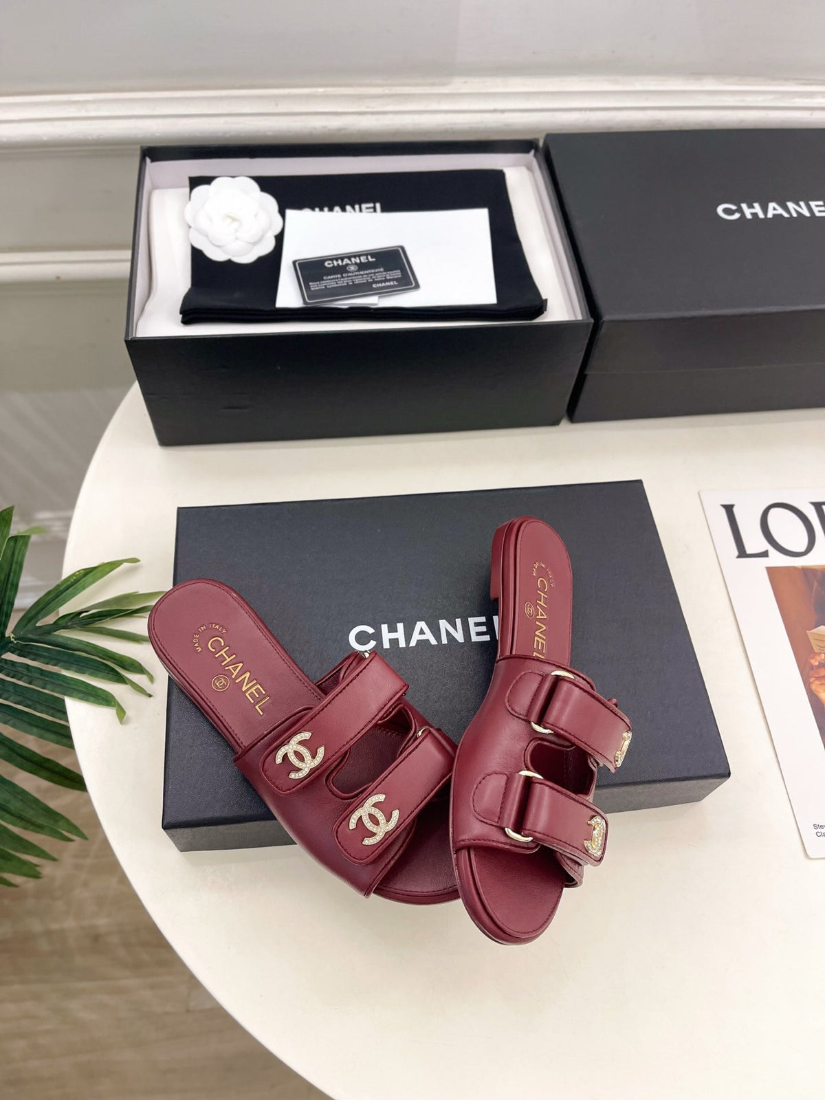 CC Crystal Double C Velcro Flat Mules Burgundy Lambskin 891664