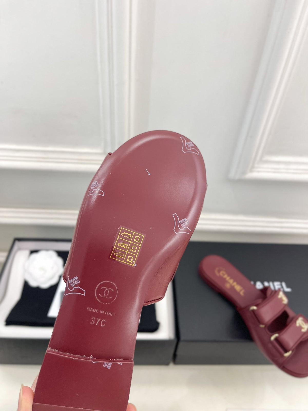 CC Crystal Double C Velcro Flat Mules Burgundy Lambskin 891664