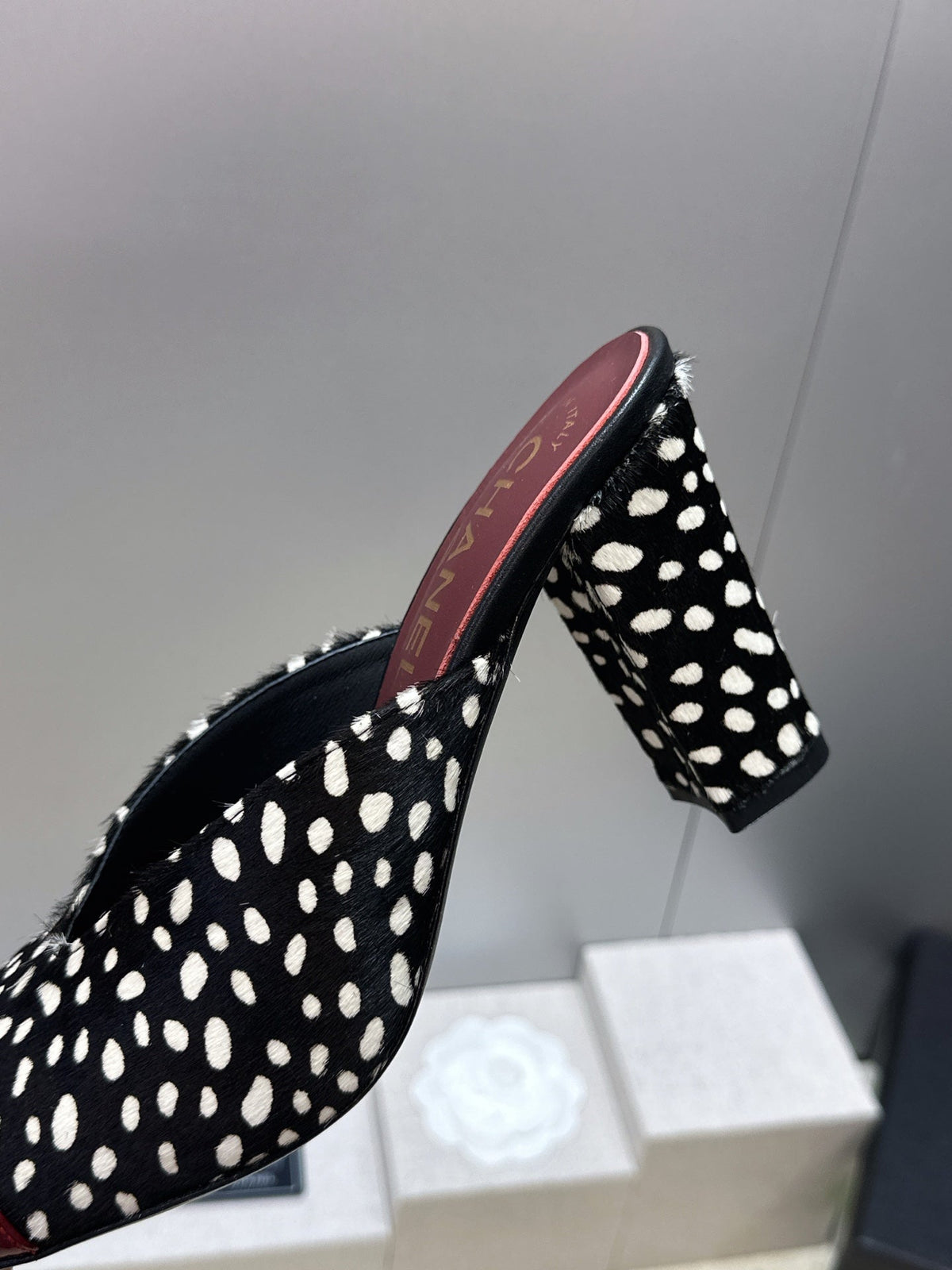 CC Cap Toe Mules 90mm Leopard Black Burgundy Pony Hair & Patent Leather 896858