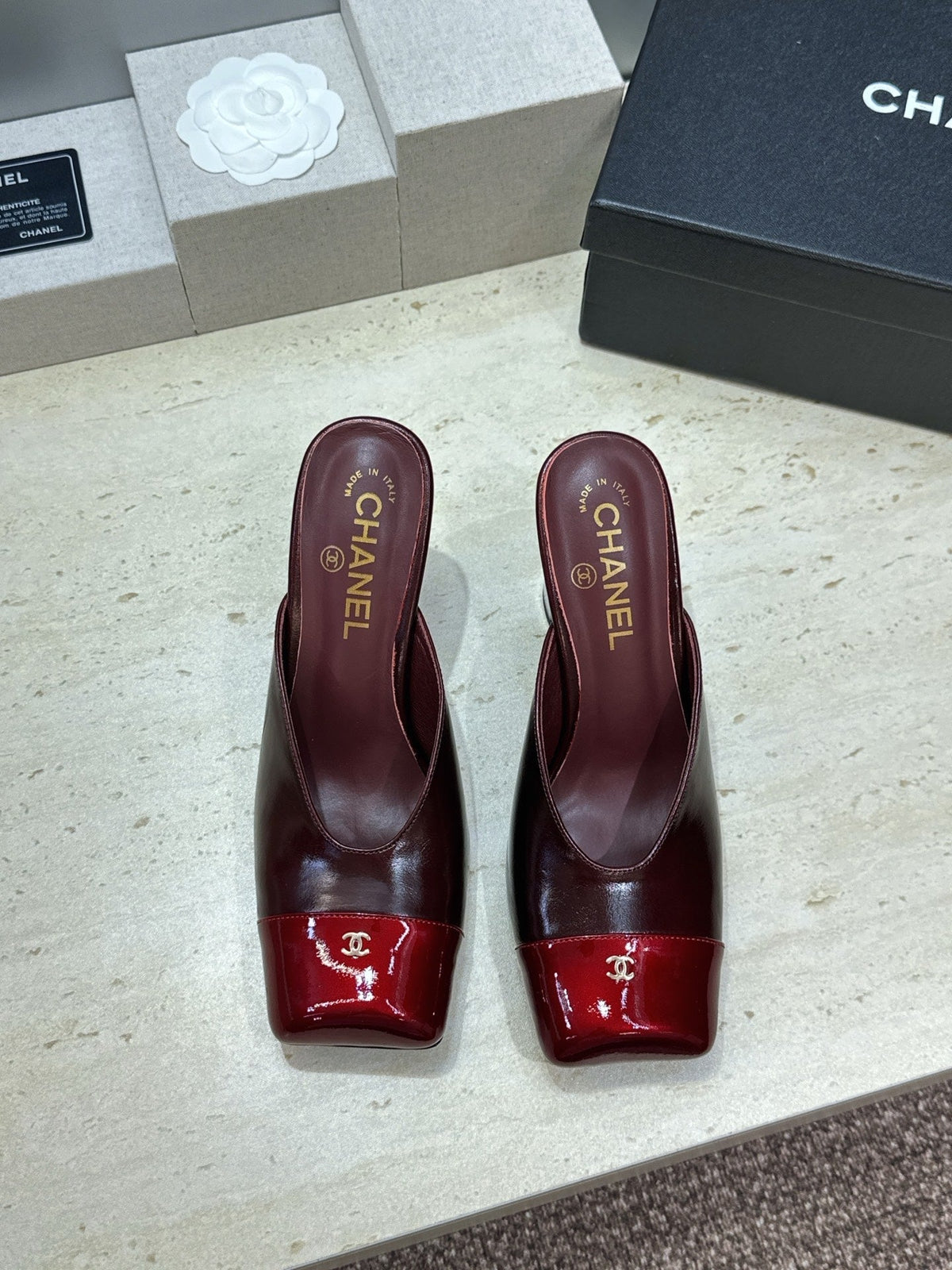 CC Cap Toe Mules 90mm Burgundy Patent Leather 896856