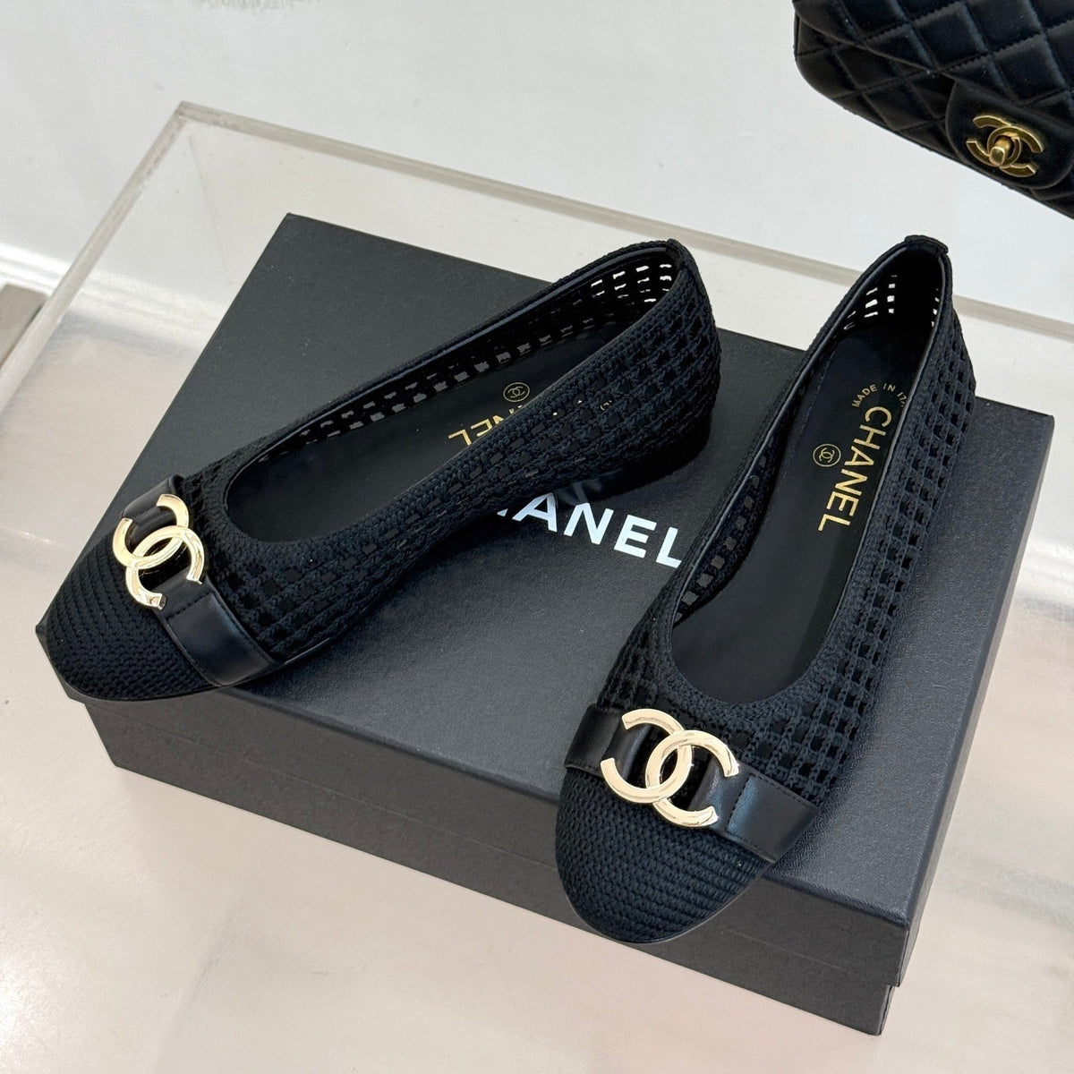 CC Mesh Woven Ballet Flats Black Woven Fabric 904675