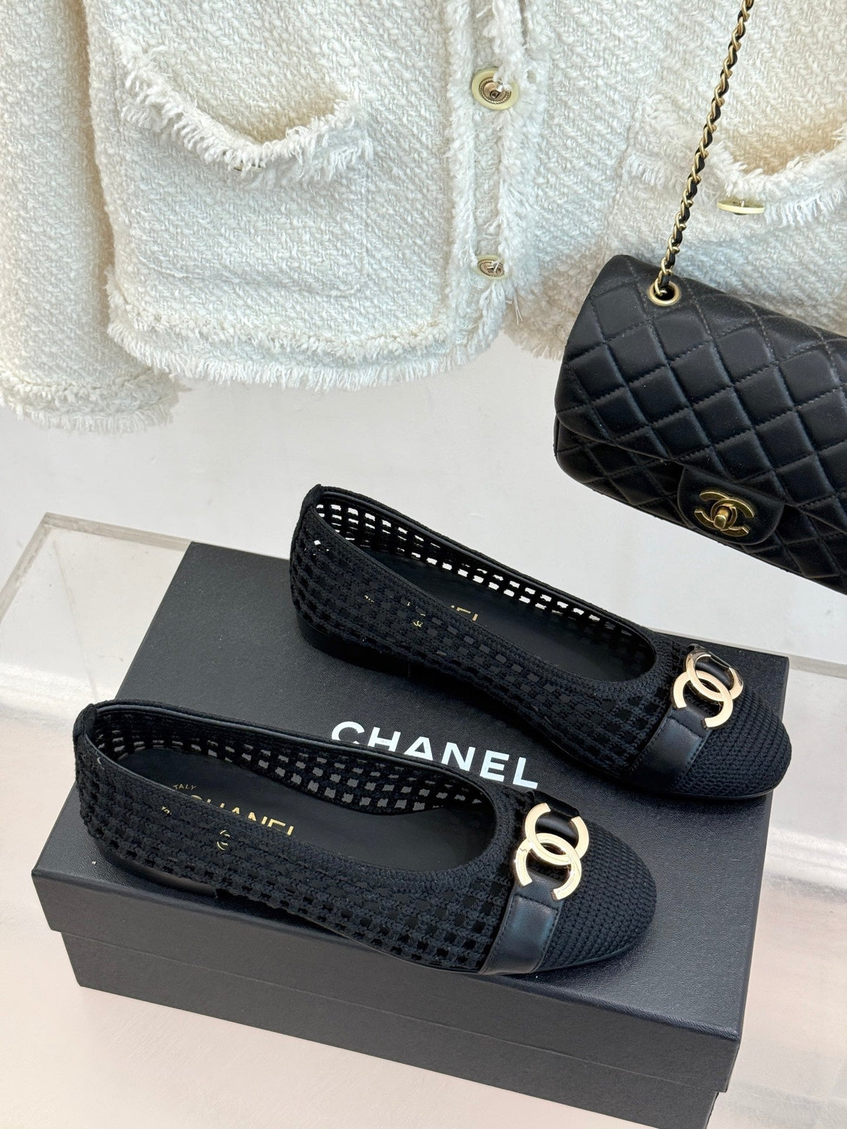 CC Mesh Woven Ballet Flats Black Woven Fabric 904675