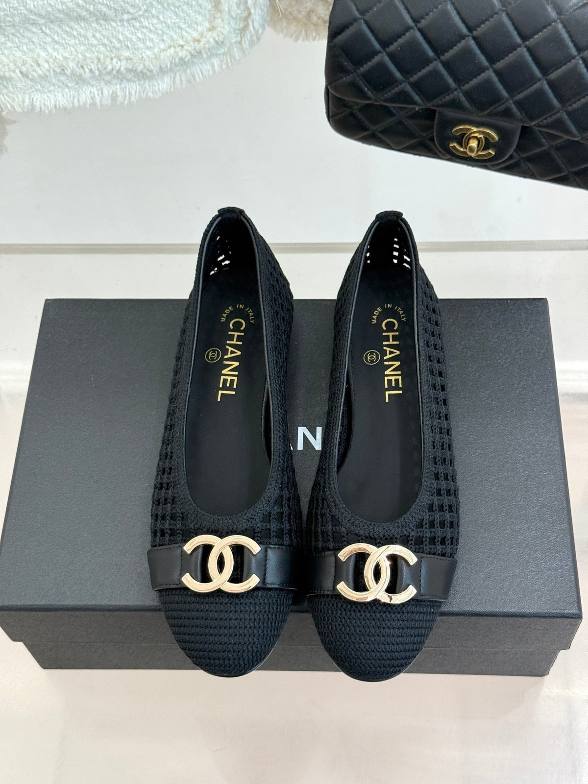 CC Mesh Woven Ballet Flats Black Woven Fabric 904675