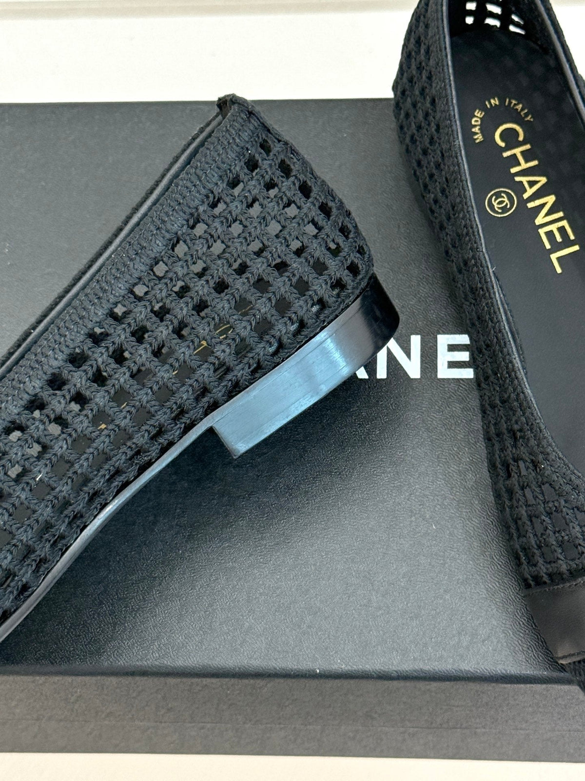 CC Mesh Woven Ballet Flats Black Woven Fabric 904675