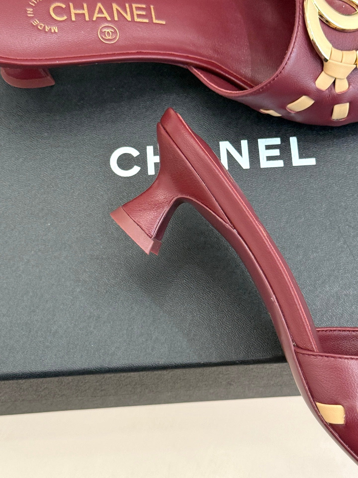 CC Flared Heel Mules Burgundy Lambskin Leather 904662