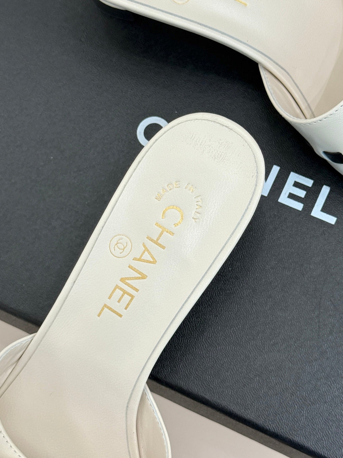 CC Flared Heel Mules White Lambskin Leather 904660