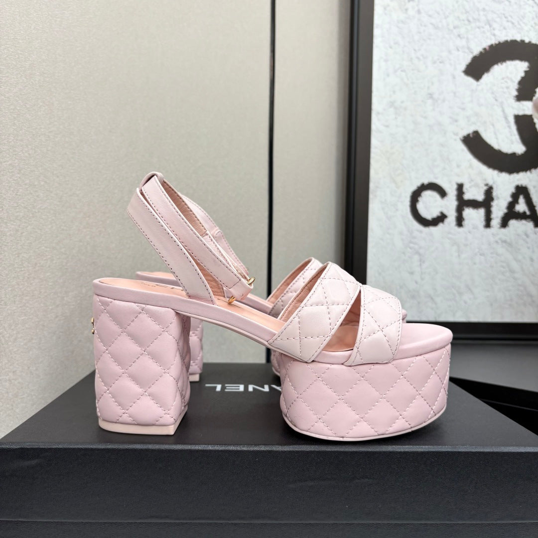 CC Platform Sandals Pink Quilted Lambskin 912869