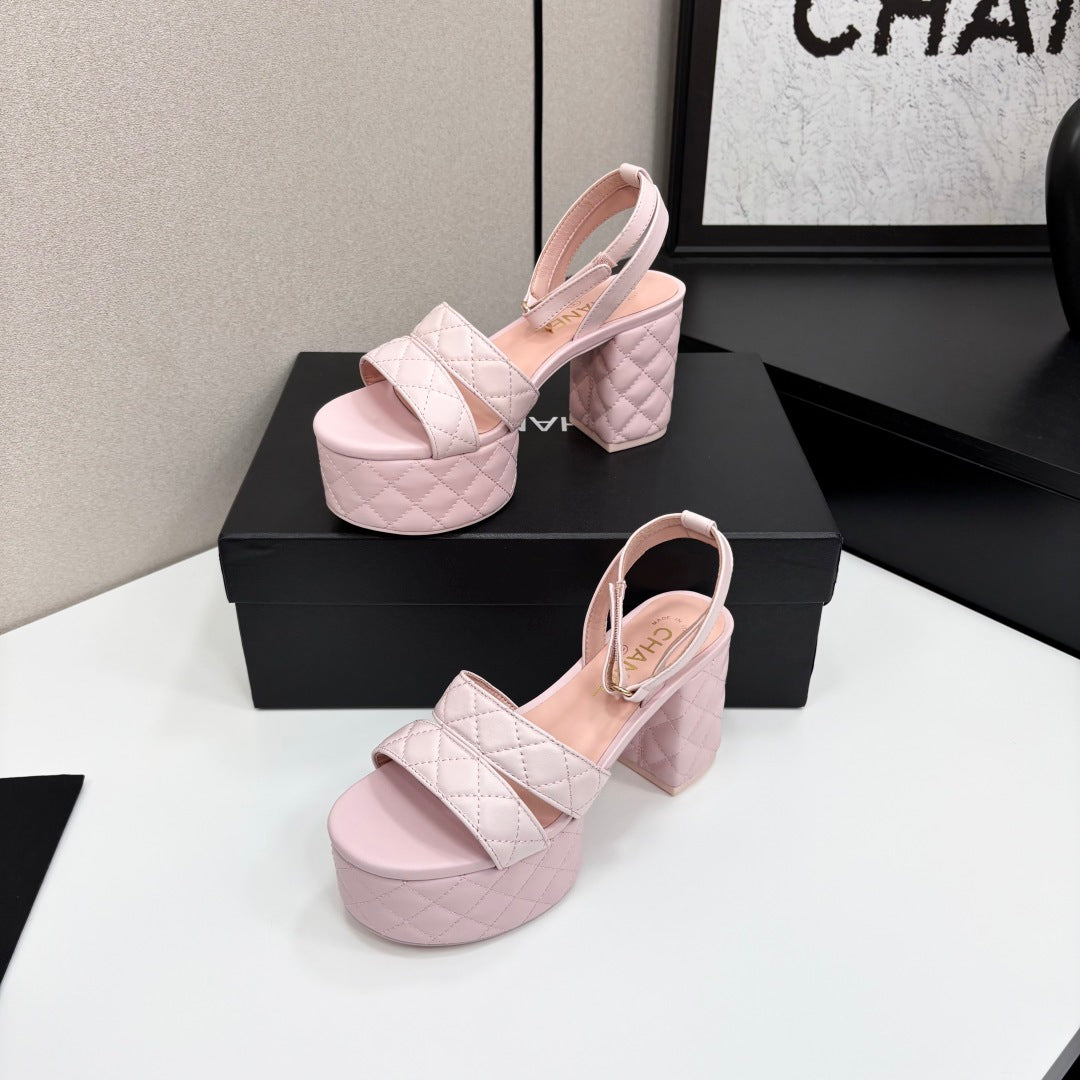CC Platform Sandals Pink Quilted Lambskin 912869