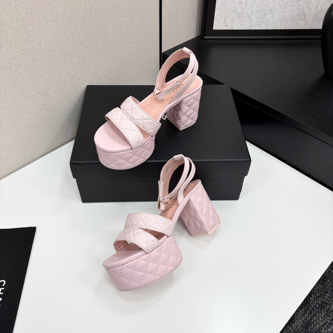CC Platform Sandals Pink Quilted Lambskin 912869