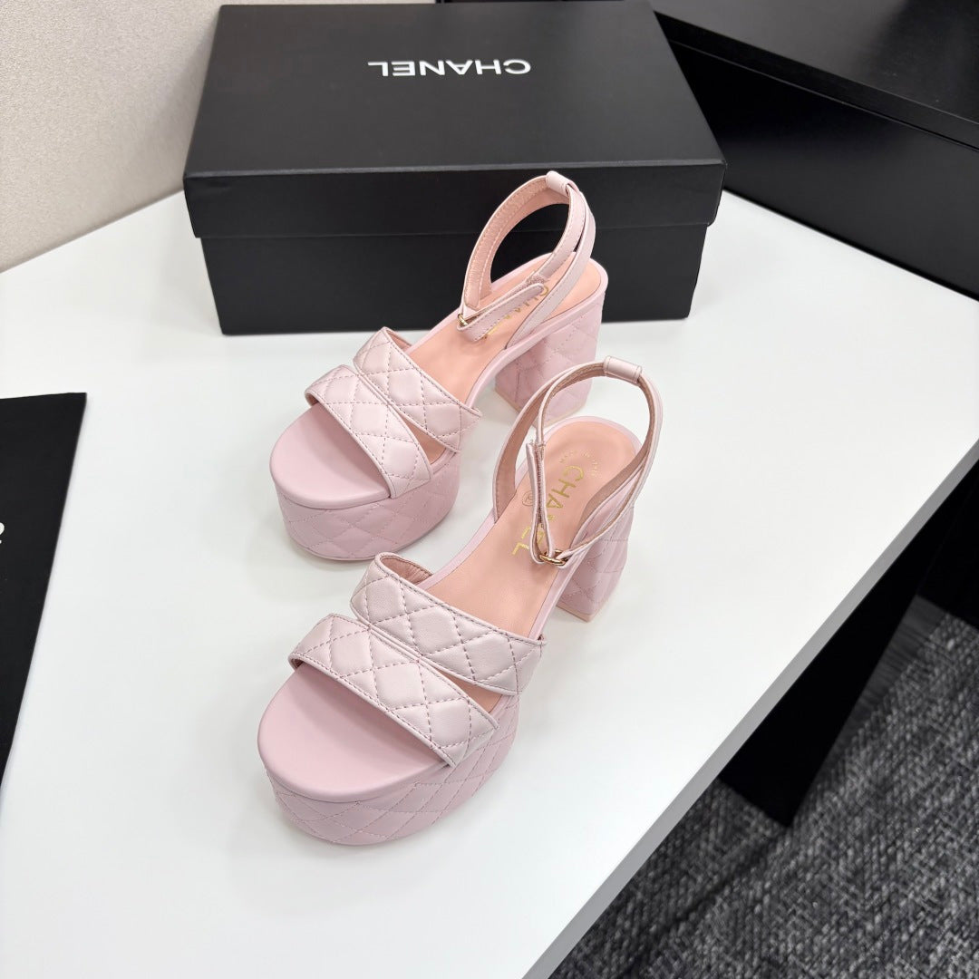 CC Platform Sandals Pink Quilted Lambskin 912869