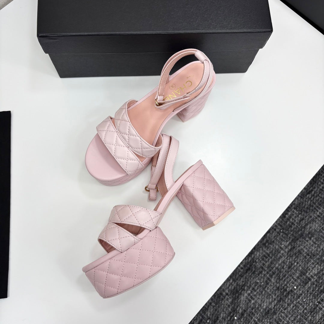 CC Platform Sandals Pink Quilted Lambskin 912869