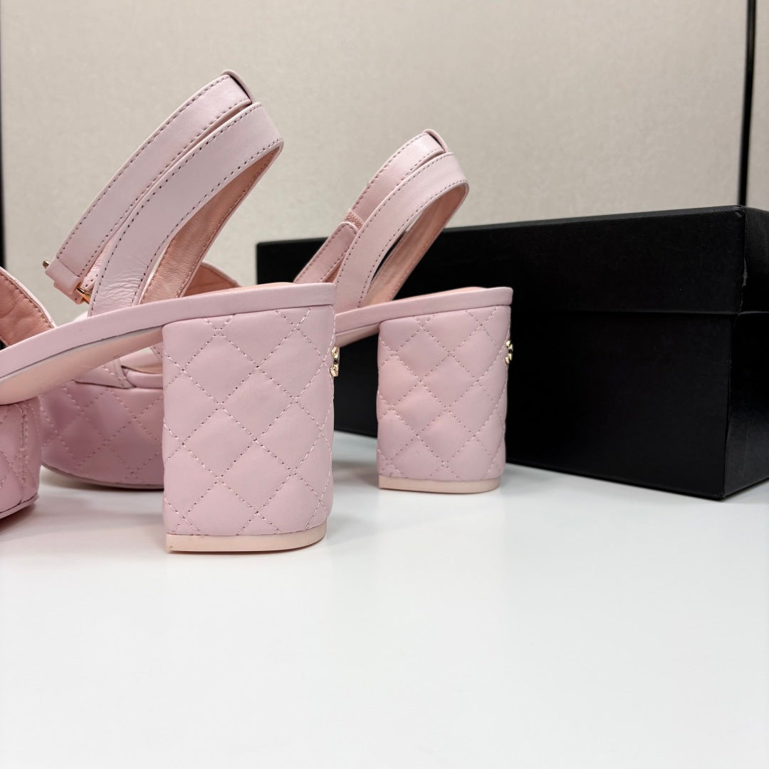 CC Platform Sandals Pink Quilted Lambskin 912869