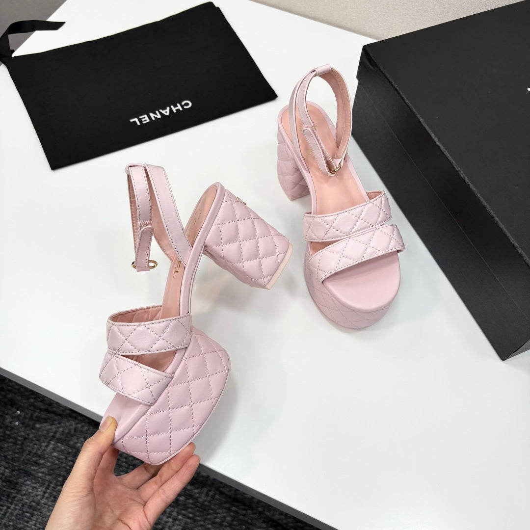 CC Platform Sandals Pink Quilted Lambskin 912869