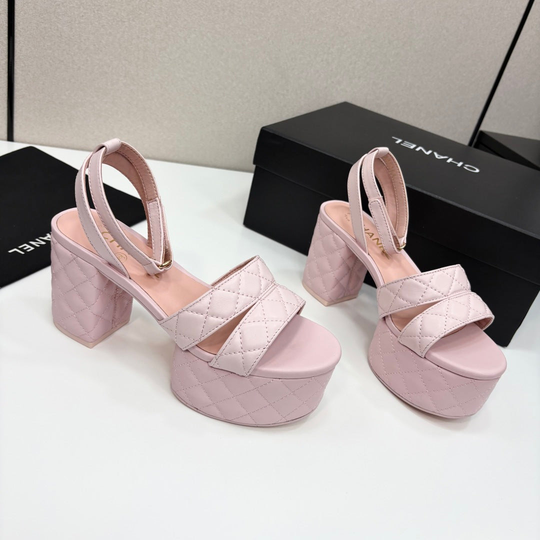 CC Platform Sandals Pink Quilted Lambskin 912869
