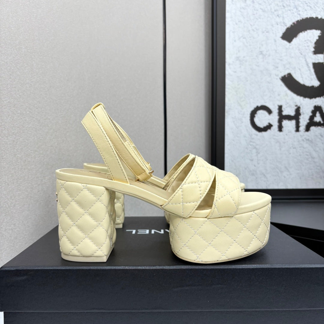 CC Platform Sandals Yellow Quilted Lambskin 912868