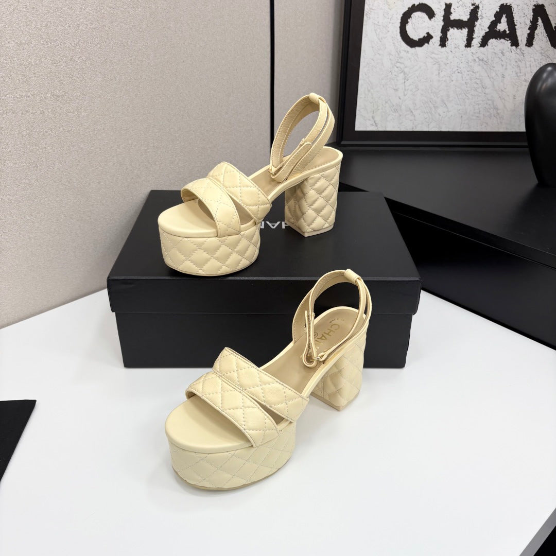 CC Platform Sandals Yellow Quilted Lambskin 912868
