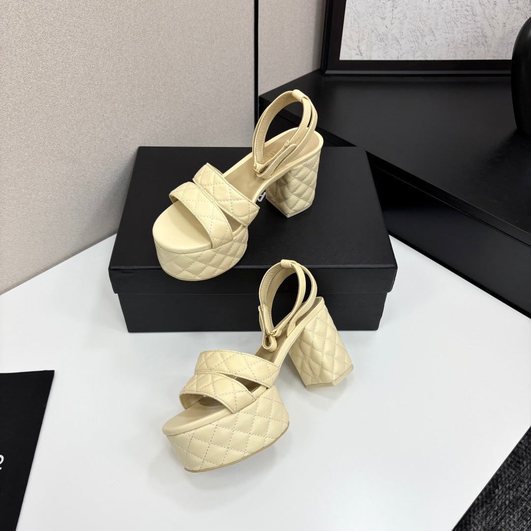 CC Platform Sandals Yellow Quilted Lambskin 912868