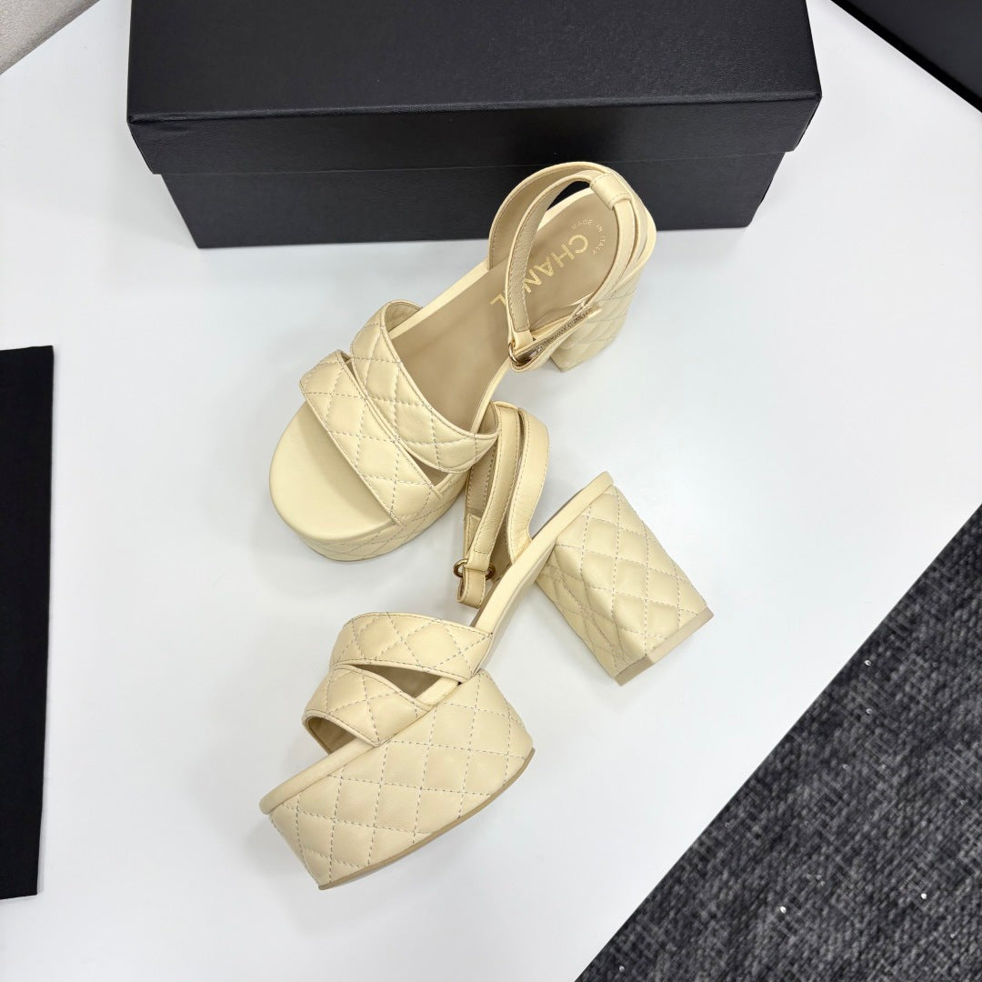 CC Platform Sandals Yellow Quilted Lambskin 912868