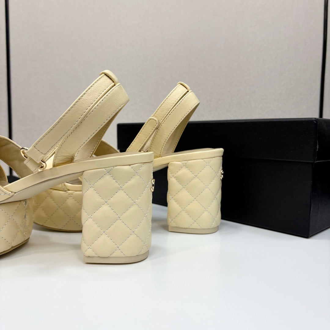 CC Platform Sandals Yellow Quilted Lambskin 912868