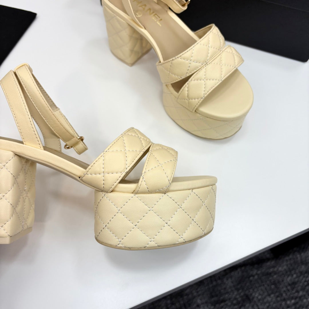 CC Platform Sandals Yellow Quilted Lambskin 912868