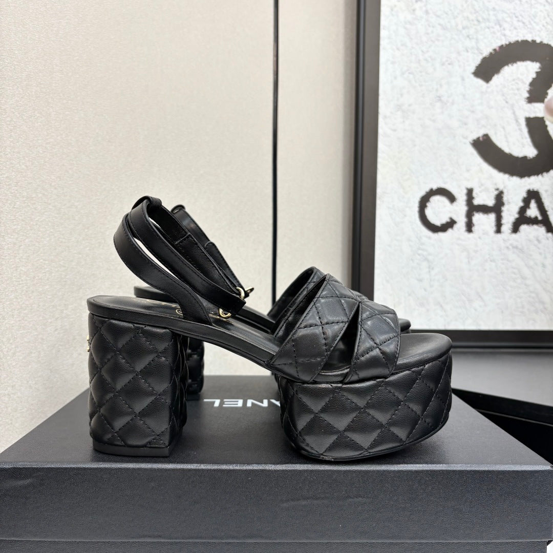 CC Platform Sandals Black Quilted Lambskin 912867